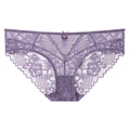 Mutandine di pizzo viola da donna con rete trasparente e fiocco a vita bassa elegante - S / Viola