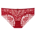 Slip in pizzo floreale rosso trasparente con piccolo fiocco e fodera in cotone morbido - S / Borgogna