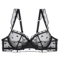 Sujetador francés de encaje negro con bordado de corazones y tirantes con volantes - 70A / Tops / Negro