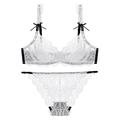 Completo intimo in pizzo floreale bianco con fiocchi neri e supporto ferretto - 70A / Bianco