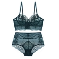 Dunkelgrünes Dessous-Set mit floraler Stickerei und Mesh für Damen aus Spitze - 70B / Grün