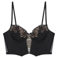 Französisches Retro-Spitzenkorsett mit Rosenmuster, Satin-Finish und Schnürung in Schwarz - S / Hepburn-Schwarz