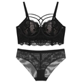 Ensemble lingerie sexy en dentelle noire avec soutien-gorge push-up et lanières - 70A / Haut Et Bas / Noir
