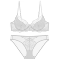 Elegante witte bloemen lila kant lingerie set met verstelbare bandjes en slipje - 70A / Wit