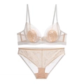 Weißes französisches Dessous-Set mit Blumenstickerei und Netzdetails für Damen - 70A / Weiß