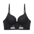 Sujetador push-up negro sin costuras estilo francés con espalda en U y detalles malla - 70A Copa Gruesa / Negro