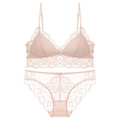 Conjunto de lencería de encaje francés con tirantes finos y copas triangulares rosa - S / Color Piel