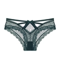 Detail of dark green lace panties with floral embroidery and small bow decoration - Green