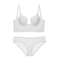 Conjunto de sujetador blanco sin costuras con cuello en U profundo y braguita con tirantes - 70A / Blanco