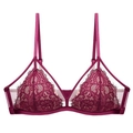 French burgundy eyelash lace bralette with triangle cups and thin double straps - S / Tops / Burgundy