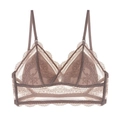 French lace triangle bralette in mauve, wire-free design with adjustable thin straps - S / Tops / Dusty Pink