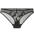 Bragas sexys de encaje transparente con bordado floral y entrepierna de puro algodón - S / Negro