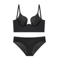 Conjunto de lencería negra sexy con sujetador push-up en U y braguita sin costuras - 70A / Negro