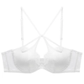 Détail d'un soutien-gorge en satin blanc avec bretelles croisées en X et dentelle - S / Hauts / Blanc