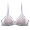 French style light blue lace triangle bra with delicate floral mesh pattern - S / Gray