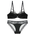 Ensemble de lingerie en dentelle française avec fermeture frontale et bretelles croisées - 70B / Ensemble Zirconium Noir