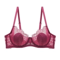 Deep red lace lingerie bra with underwire and eyelash lace trim for a feminine look - 70A / Burgundy