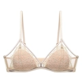 French lace triangle cup bralette in champagne gold with elegant floral embroidery - S / Tops / Nude