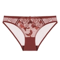 Bragas de encaje rojo oscuro con bordado floral y detalles de malla transparente - S / Rojo Oscuro