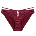 Burgundy satin panties with eyelash lace cut-out and double strap design - S / Red