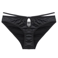 Sexy black lace lingerie for women with silky satin fabric and cutout eyelash details - S / Black