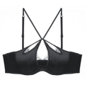 Soutien-gorge sexy français en satin noir avec dentelle cils et bretelles croisées - S / Hauts / Noir