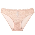 Braga de encaje en color beige con bordado floral y bordes ondulados para mujer - S / Rosa