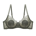 Soutien-gorge à armatures en dentelle vert foncé élégant avec résille florale - 70A / Vert Militaire