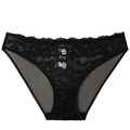 Bragas de encaje floral negro para mujer con paneles de malla y bordes festoneados - S / Negro