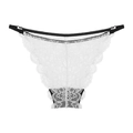 Elegant white lace panties for women featuring a black elastic waistband and wavy edges - S / White