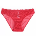 Braguita de encaje rojo vibrante con detalles de malla transparente y bordado floral - S / Rojo