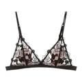 Bralette triangular de encaje negro con bordado de rosas y copas suaves y sexys - S / Negro