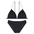 Conjunto de lencería negra minimalista con sujetador triangular y cierre delantero fino - S / Negro