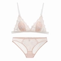 Conjunto de bralette de encaje francés con bordado de rosa y copas de triángulo sin aros - S / Color Piel