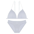 Conjunto de bralette triangular sin costuras azul claro con hebilla frontal y costillas - M+(Copa C) / Gris