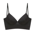 Dettaglio del reggiseno lungo nero senza cuciture con spalline sottili e finitura opaca - S / Nero