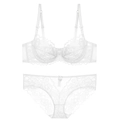 Spitzen-Dessous-Set in Weiß mit transparentem Blumenmuster und feinen Schleifendetails - 70B / Weiß
