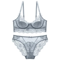 Ensemble de lingerie en dentelle grise avec soutien-gorge floral et culotte transparente assortie - 70A / Haut Et Bas / Gris