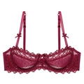 Sexy wine red floral lace half-cup bra with underwire and delicate bow details - 70A / Tops / Burgundy