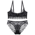 Ensemble lingerie sexy en dentelle noire avec soutien-gorge fin et culotte assortie - 70A / Haut Et Bas / Noir