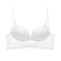 White lace backless plunge bra with smooth cups and seamless U-shaped back design - White