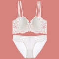 White French lace lingerie set with soft underwire bra and matching panties - 70A / Top And Bottom / White