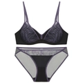 Französisches sexy Spitzenunterwäsche-Set in Schwarz mit lila Stickerei und Soft-BH - S / Lila Schwarz (BH und Slip)