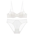 White French mesh lace lingerie set featuring front-closure bra and matching panty - 70A / Top And Bottom / White