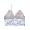 Light blue floral lace bralette with thin straps and sheer wide hem for a French style - S / Grey Blue