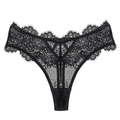 String sexy noir en dentelle florale pour femmes avec détails de bordure en cils - M / Noir