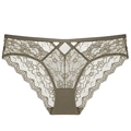 Lace panties for women in olive green featuring sheer floral embroidery and hollow-out design - Green