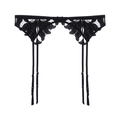 Reggicalze in pizzo nero con ricamo floreale e spalline regolabili su sfondo bianco - Taglia unica / Nero