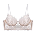 Elegante sujetador francés de encaje con escote en V profundo y bordado floral - Blanco (094B)