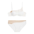 French style seamless lingerie set with mesh patchwork and one-shoulder white bra - S / White Bandeau Bra And Panty